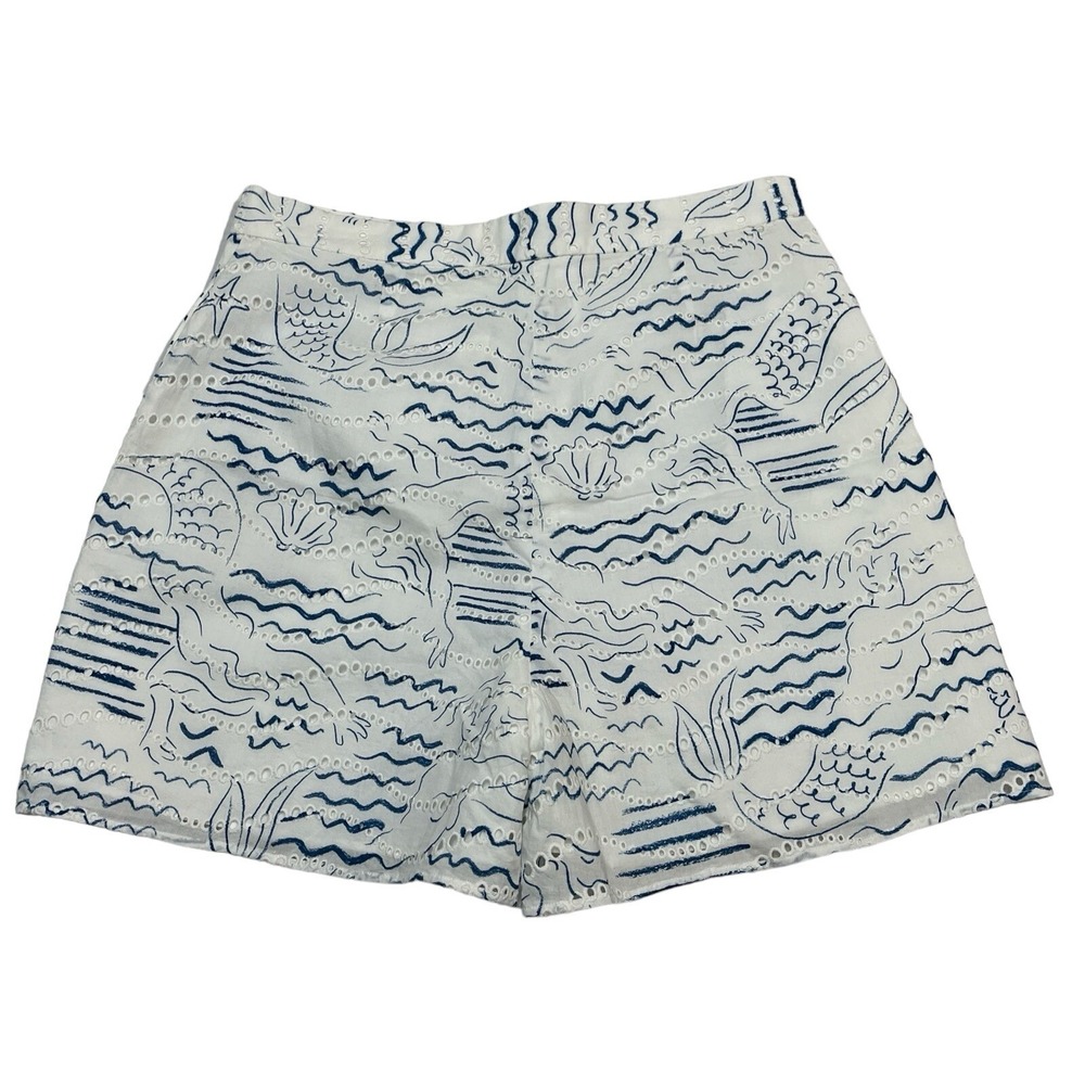 Kenzo Paris Mermaid Print Eyelet Cotton Shorts Size 6 Coastal Beach Resort